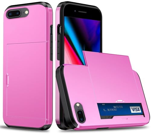FERLAN Compatible con Carcasa para iPhone 6s Plus/iPhone 6 Plus a prueba de golpes con cartera,Ranura Oculta Deslizante, cubierta protectora, carcasa de teléfono de silicona (Rosa)