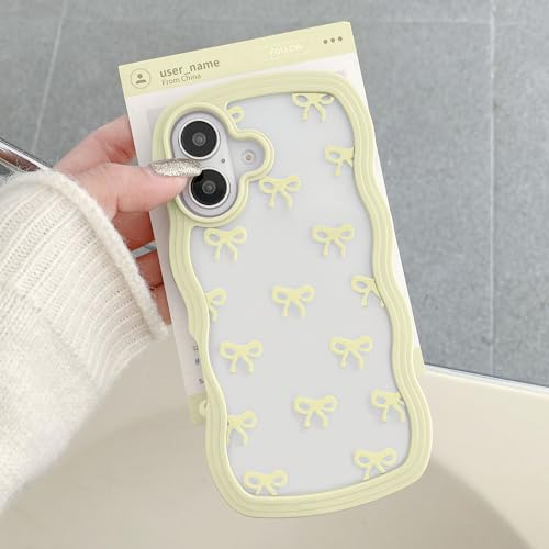 QLTYPRI Bow Case for iPhone 17, Clear Cute Ribbon Bow Phone Case Curly Wavy Aesthetic Phone Cover, Slim Soft Transparent Shockproof Protective Cover for Women Girls - Yellow