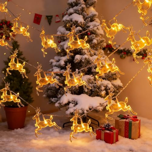 Sunshine smile Lichterkette Weihnachten,1.5M 10LED Rentier Lichterkette,Weihnachtsmann Weihnachtsdeko Lichtervorhang,Lichterkette Innen Weihnachten,Lichterketten Fenster Innen Für Party,Balkon