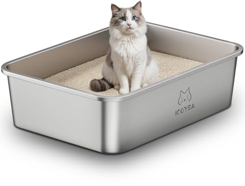 Bac Litiere pour Chat en INOX, Bac à Litière pour Grands Chats, Chatons et Lapins, Caisse Chat Litiere XXL, Litiere Toilette pour Maine Coon, Anti-Adhérent, Anti-Odeurs, Facile à Nettoyer