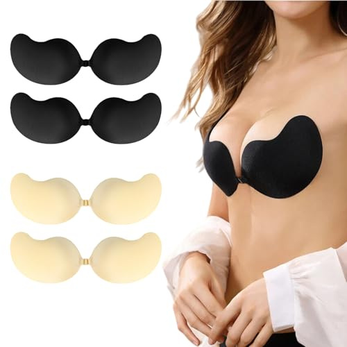 SHUIMILI 4Pack Seamless Invisilift Bra for Women Adhesive Push Up Sticky, Strapless Backless Bra