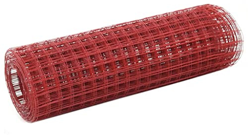 QJBSAVVA Roter Maschendrahtzaun 10×0,5 m Stahl mit PVC Lack, 12×12 mm, Hühner-/Garten-/Kaninchenzaun, formbar, wetterfest