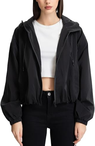 vittorio y Veste de printemps pour femme, imperméable et coupe-vent, veste courte avec capuche, Windbreaker mode décontracté
