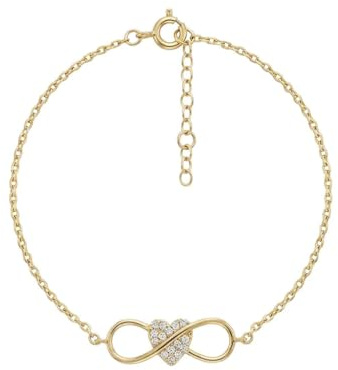 Suzan Gold® 375 Echtgold Armband Damen mit Herz Infinity Symbol filigrane Kette verstellbar elegant mit Zirkonia Geschenkidee InfinityHearta