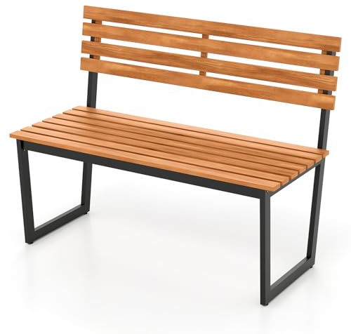 DREAMADE Gartenbank Holz, 2-Sitzer Holzbank wetterfest, Sitzbank Outdoor aus Akazienholz mit Metallrahmen, Balkonbank bis 360 kg belastbar, Parkbank für Garten, Balkon, Terrasse (Ohne Lehne)