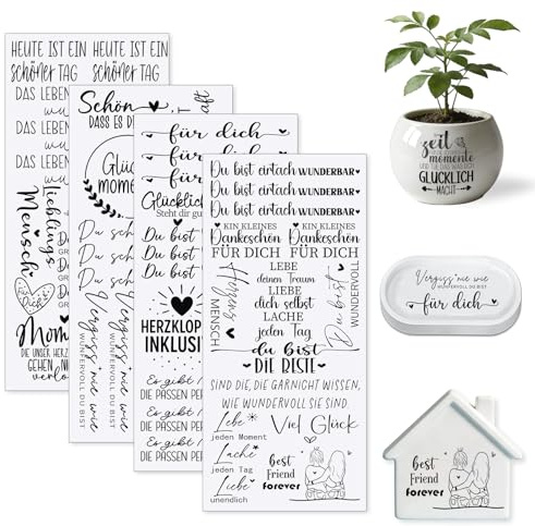 Elewins 4 Stück Deutsche Freundschaftszitate Rub on sticker | 4 Stück; hohe Klebkraft; kein Erhitzen nötig; ideal für Keramik-, Acryloberflächen und Bastelarbeiten