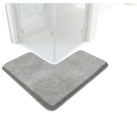 LoNinLoAn Tappetino da bagno a forma di L, tappetino da doccia angolare, 80 x 80 cm, grigio