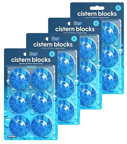 Lizzy Toilet Cistern Blocks Original 6pcs Long Lasting Freshener Blocks Blue Toilet Cleaning Blocks Flush Activated Cistern Cleaner for Continuous Bathroom Freshness - Pack of 4