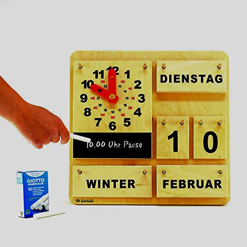 Tischkalender und Wandkalender | Lernprodukt | Holzprodukt | Made in Germany | Naturprodukt | Handmade | tolle Geschenkidee (Kalender mit Aktionsuhr)
