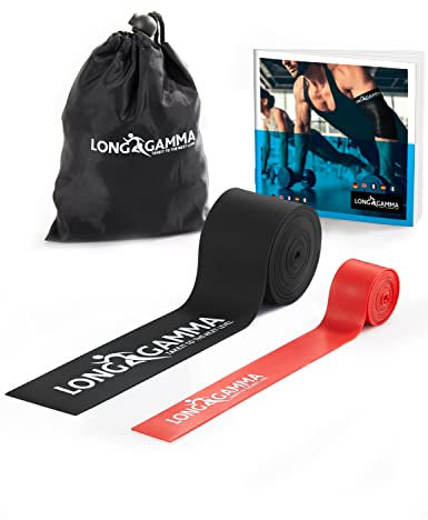 Long Gamma Flossing Bands - 2er-Set Latex Kompression Muskel Bänder Krafttraining, Medizinische Tapes für Reha - Verbesserung der Mobilität, und Beschleunigung der Genesung - Schwarz