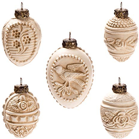 Marolin Set 'Ornamentierte Ostereier', antikweiß, 5 Teile