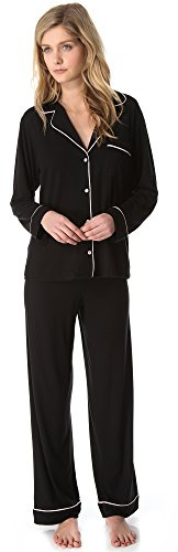 Eberjey Gisele Long PJ Set, Black/Sorbet Pink, Large
