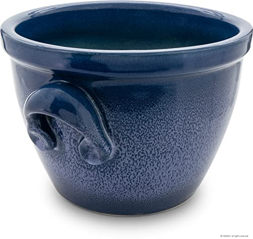 K&K Pflanzkübel Venus II mit Henkel, 22 x 18 cm, blau-geflammt aus Steinzeug-Keramik (hochwertiger als Steingut)