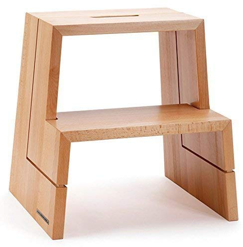 NATUREHOME – Tritthocker aus zertifiziertem Buchenhartholz massiv natur 46x38x46 cm – 120kg Tragkraft, stabil & kippsicher, kompakt & platzsparend – Hocker mit Griff als Trittbank für Küche, Bad, Büro