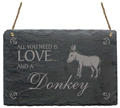 Schiefertafel « All you need is LOVE and a DONKEY » mit Motiv Esel 01 - für Heim Haus Garten - Dekoschild Dekoration
