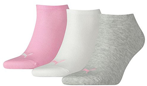 PUMA Femme Puma Unisex Sneaker Plain 3p Chaussettes de sport, Rose/Blanc/Gris, 35-38 EU