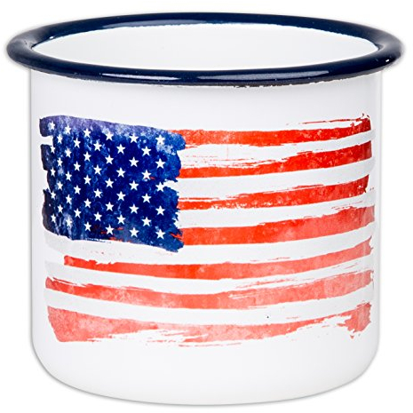 MUGSY Emaille Tasse, USA Flagge, 300ml, Amerika Stars and Stripes, Vintage Tasse