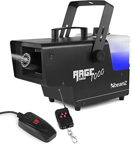 beamz Rage 1000 Snow Machine with Remote Control, High-Power Foam Fake Snow Maker, 3m Range, Ideal for Christmas Decorations, Parties, Events and Festivals