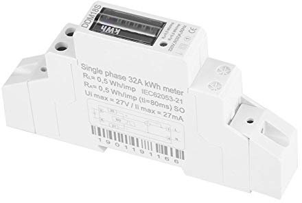 Keenso DDM18S Energiezähler, DDM18S 220V / 230V 1P Einphasen-Stromversorgungs-Energiezähler 35 mm DIN-Schienen-Kilowattstundenzähler mit zweifarbigen LED-Anzeigen und Gehäusezubehör