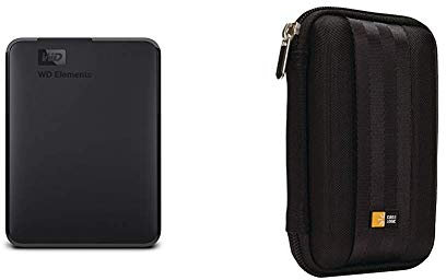 WD Elements Disque dur portable externe - USB 3.0 4TB noir & Case Logic QHDC101K Étui semi-rigide pour unité de Disque Dur 2,5 Noir