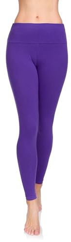 SOFTSAIL Leggings 95% Cotton Womens Leggings High Waist Leggings Full Length Ladies High Waisted Leggings Tummy Control Lady Legging Stretchy Pants Free Time Relax Walking Violet, 10