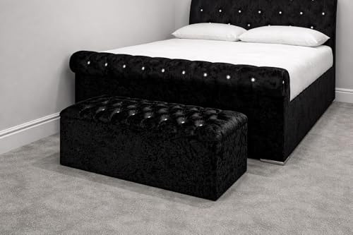 Spring Well Large Spanish Crushed Velvet Crystal, Diamante, Diamond, Ottoman, Storage, Blanket Box (Grey, Large)