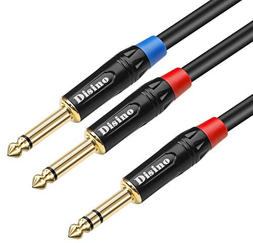 DISINO 1/4 inch TRS Stereo Y-Splitter Insert Cable, 1/4 Inch Male Jack to Dual 1/4inch(6.35mm) Male TS Mono Breakout Cable Audio Patch Cord - 10 Feet/3 Meters