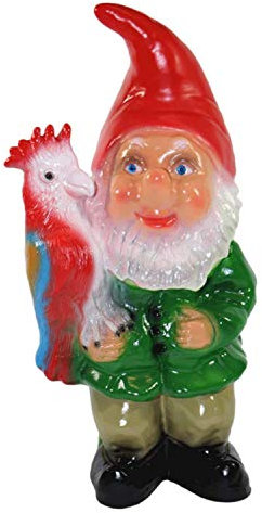 Gartenzwerg Deko Garten Figur Zwerg sitzend mit Papagei auf der Hand aus Kunststoff H 37 cm