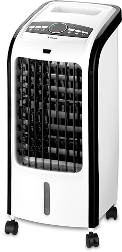 Trisa Turmventilator mit Wasserkühlung - 4L Tank für bis zu 6h, Oscillation 120°, 3 Luftstufen, Fernbedienung, Natürlicher Luft- & Schlafmodus, Timer 0.5-7.5h, Austauschbarer Filter