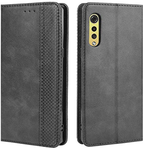 HualuBro Handyhülle für LG Velvet Hülle, Retro Leder Stoßfest Klapphülle Schutzhülle Handytasche LederHülle Flip Case Cover für LG Velvet Tasche, Schwarz