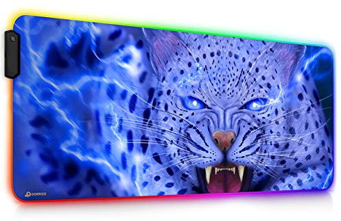 DORRISO RGB Alfombrilla de Ratón Gaming 12 Modos de Luces 900x400x4mm XXL LED Alfombrilla de Ratón Extra Grande Superficie Impermeable Base de Goma Antideslizante Gamers Ordenador PC Laptop Juegos