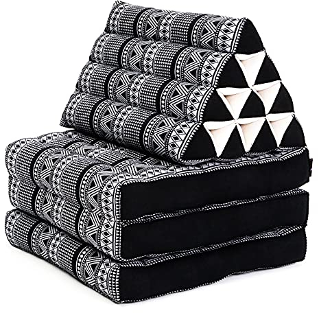 Leewadee - Bequeme Japanische Bodenmatratze - Thai Bodenliege mit Dreieckskissen - Futon Klappmatte - Thai Massagematte, 170 x 53 cm, Schwarz Weiß