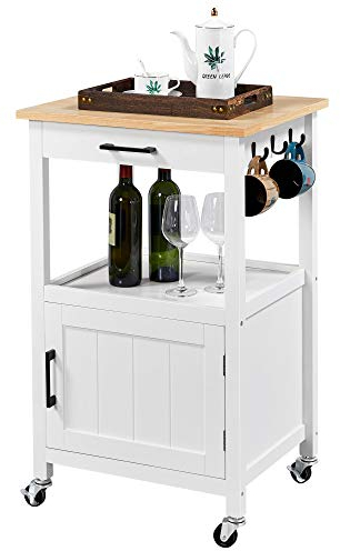 Yaheetech Desserte de Cuisine Roulante Meuble de Rangement avec Armoire en Bois Chariot de Service 55x 45x 89cm
