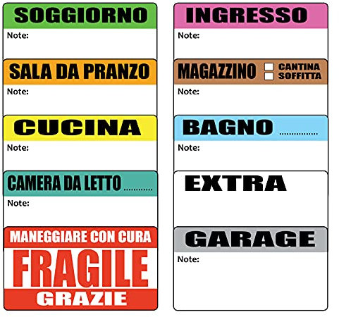 Aufkleber für Umzugskartons, 112, zerbrechlich, Schlafzimmer, Küche, Esszimmer, Garage, Extra, Badezimmer, Lager, Eingang
