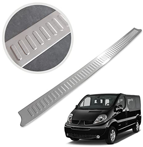 CHROMEMASTER | Protection de Pare-Chocs arrière | Compatible avec Renault Trafic 2001-2014 | Acier INOX brossé, Argent Mat | Protection de seuil de Coffre pour protéger Votre Voiture des Rayures