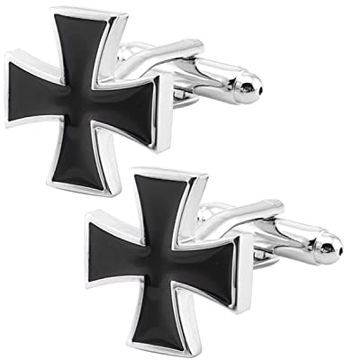 Jonwo Ritter Templar Kreuzen Herren Manschettenknöpfe für Männer In Geschenkbox Unisex Manschettenknopf Schmuck Hemd Unternehmen Kleid Hochzeit Jubiläum (Schwarzes Kreuz)