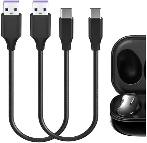 Geekria Type-C Earbuds Cable de Carga rápida Trenzado de Tela, Compatible con Samsung Galaxy Buds Live, Buds Pro, Buds 2 Charger, USB a USB-C Cable de Carga Corto de Repuesto (1ft / 30cm 2Pack)