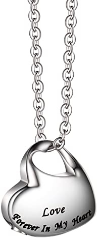 Daesar Urnen Halskette Damen Edelstahl, Asche Kette zum Befüllen Herz mit Gravur Love Forever In My Heart Charms Anhänger Urnen Halskette Personalisiert für Asche