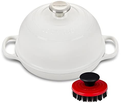 Le Creuset Enameled Cast Iron Bread Oven Bundle with 3 1/4 Nylon Cleaning Brush - White