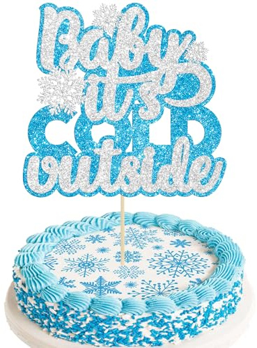 1 x Baby It's Cold Outside Kuchendekoration Glitzer Winter Schneeflocke Babyparty Kuchen Pick Dekorationen für Winter Schneeflocke Babyparty Kinder Geburtstag Party Zubehör Blau