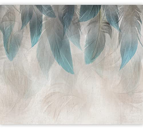 murando - Fototapete Premium-Vlies Feder 350x256cm - Foto Tapete Wohnzimmer Moderne Vliestapete XXL Wandtapete Motivtapeten Bildtapete 3d Effekt Wand Dekoration Boho Abstrakt Ornament türkis beige