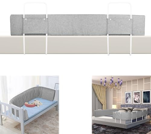 ACXIN Bettgitter Baby Verformbar Bettschutzgitter Rausfallschutz Bett Bettgitter Verstellbare Höhenverstellbar Kinderbettgitter für Familienbett & Kinderbett (150cm, Leinengrau)
