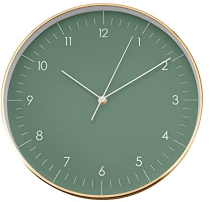 LUUK LIFESTYLE Große Wanduhr mit geräuschlosem Uhrwerk, modernes Design, Deko für Küche, Kinderzimmer, Wohnzimmer, grün und Gold