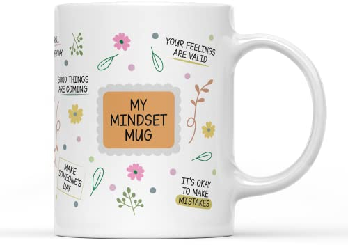 SMARTYPANTS My Mindset Mug Tea Coffee Cup - Daily Affirmation Mindfulness Zen Positive Vibes Patience Meditation Small Steps Good Day Kitchen Decor Gifts Presents (White Handle)