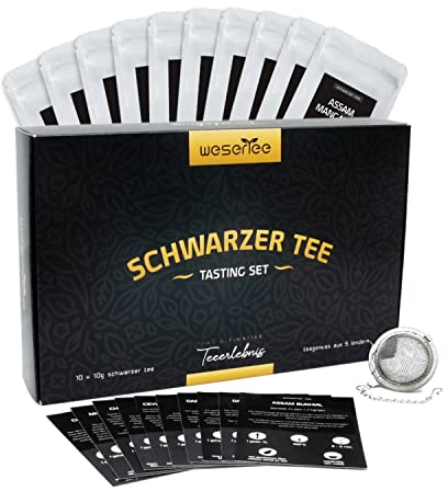 Wesertee Tea Tasting Set Schwarzer Tee - Tee Geschenkset zu Weihnachten mit 10 Schwarztees aus aller Welt, inkl. Teeei | Luxuriöses Tee Probierset