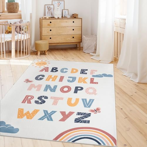 TT Home Kinderzimmerteppich Teppich Junge Mädchen Kinderteppich Baby Herzen Pastell, Farbe:Rosa Blau Gelb, Größe:80x150 cm