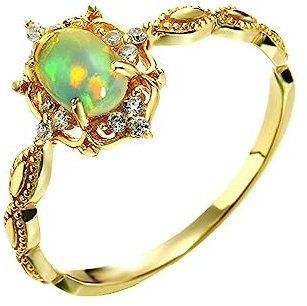 AMDXD 14 Karat 585 Gelbgold Ring für Damen, Vintage Retro Trauringe mit Opal Bunt Oval, 14K Gold Hochzeitsring Freundschaftsringe Zirkonia Echt Goldschmuck, Gold, Gr.60
