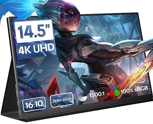 ZSCMALLS Monitor portátil para juegos 4K 60Hz de 14.5 pulgadas para laptop, pantalla IPS de 3840P × 2400P con HDR, FreeSync 1500:1, ultra delgado y cuidado de los ojos, monitor de viaje pantalla