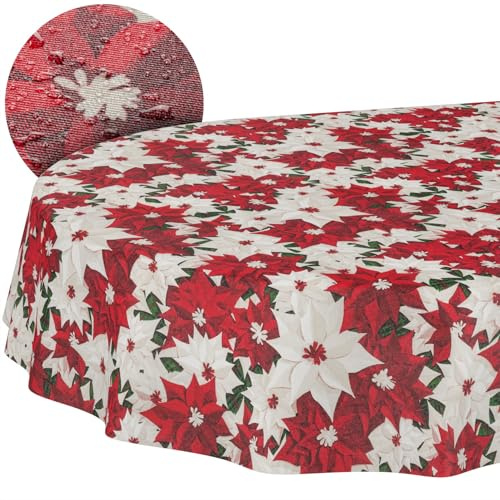 ANRO Tischdecke abwaschbar Weihnachtsblumen oval 220x140 cm Tischwäsche | Gartentischdecke wetterfest – schmutz- & wasserabweisend, pflegeleicht – waschbar bei 30 °C