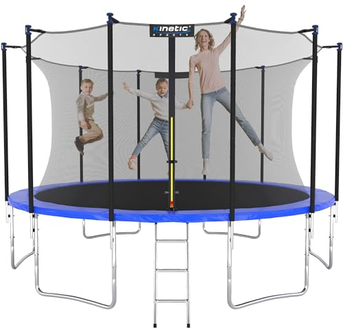 KINETIC SPORTS Trampolin Outdoor Salto Ø 183/244/305/366/400/430/490 cm - Kindertrampolin Gartentrampolin Set mit Leiter, Netz, Randpolster, USA Sprungtuch, bis zu 160kg